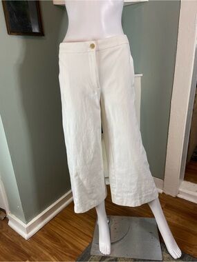 Ann Taylor Cream Cropped Wide-Leg Pants